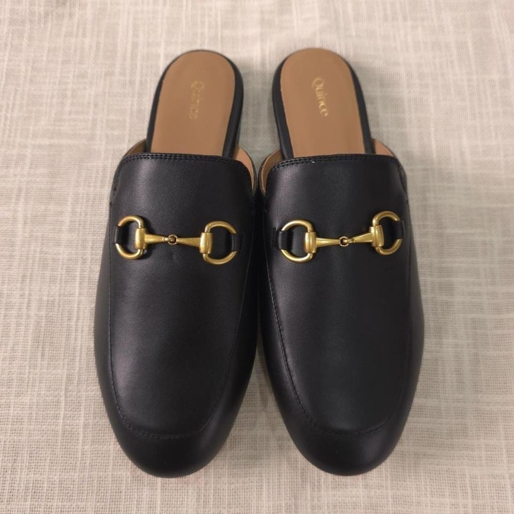 Quince Italian Leather Horsebit Loafer Mule - Black/ Size 8